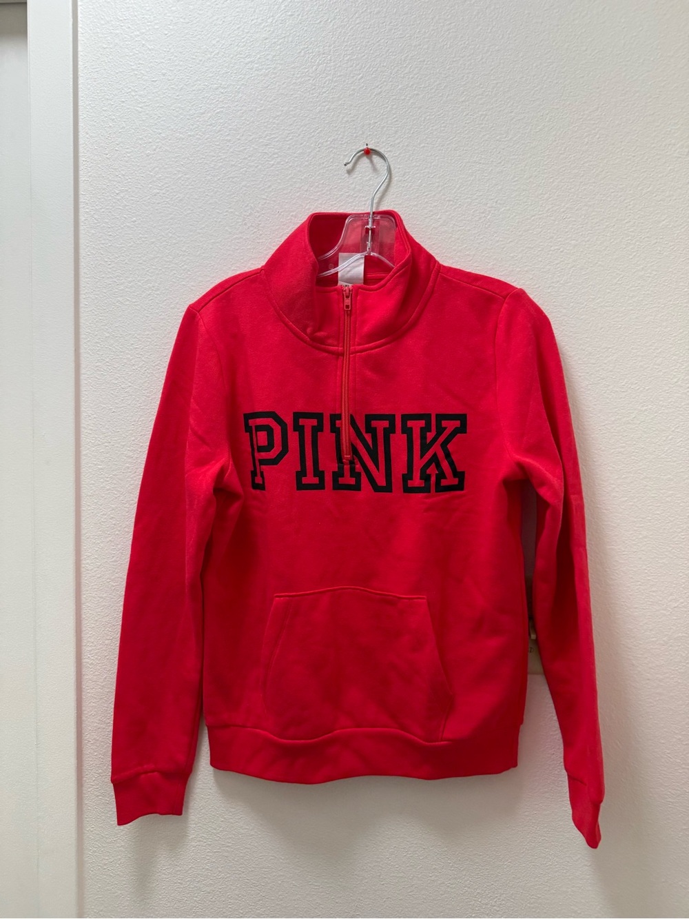 PINK Victoria's Secret Bright Red Half-Zip Pullover with Logo